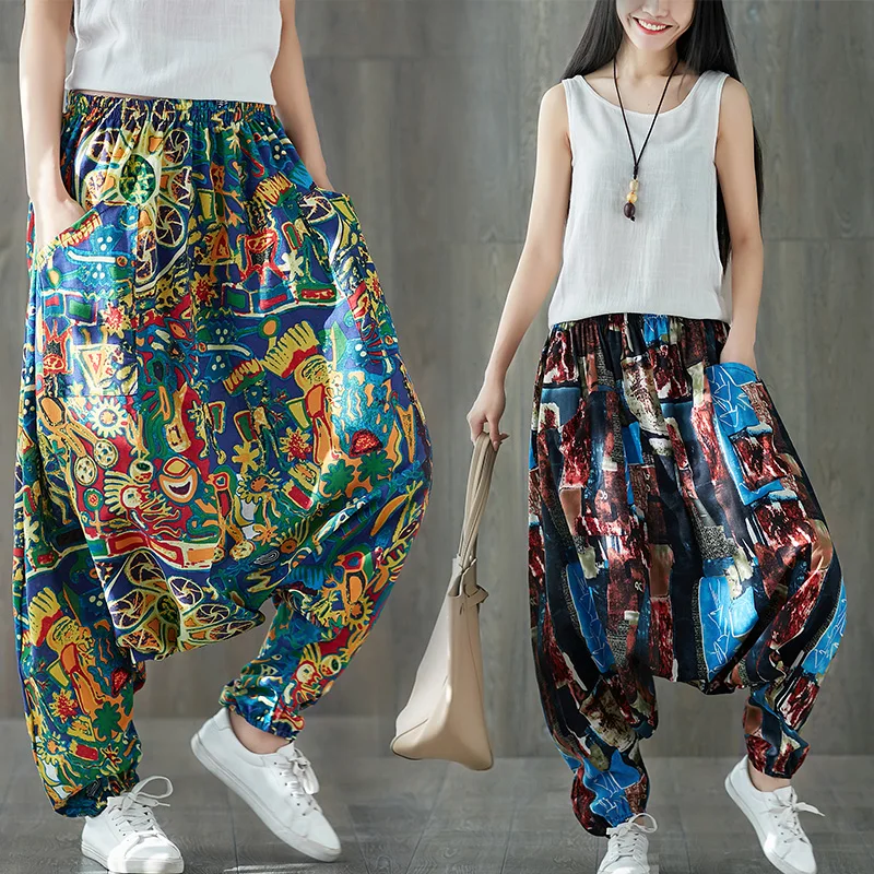 2020 Spring Dress New National Wind Wide Leg Pants Cotton Pants Lantern Pants Collapse Crotch Pants Women's Leisure Yoga Pants