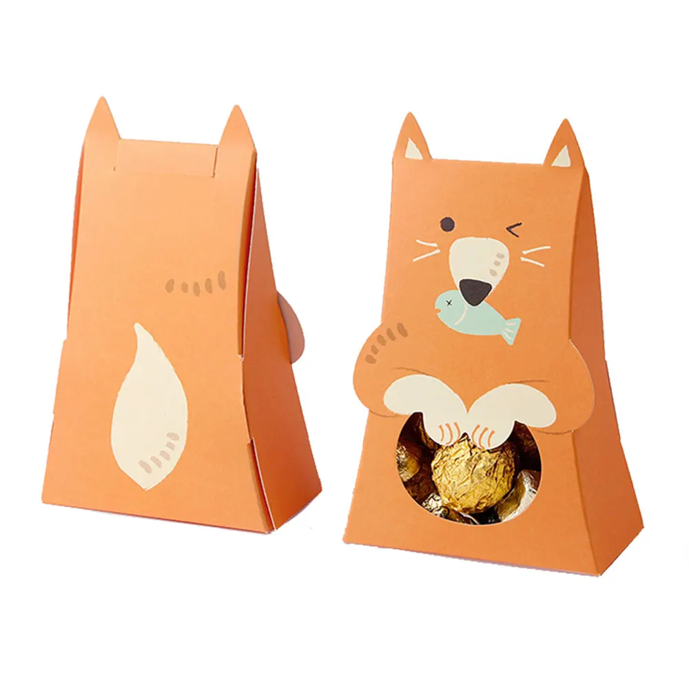 Cute Rabbit Cat Fox Candy Box Paper Birthday Party Decorations Kids Baby Shower Gift Box With Window Party Favors Packaging Box