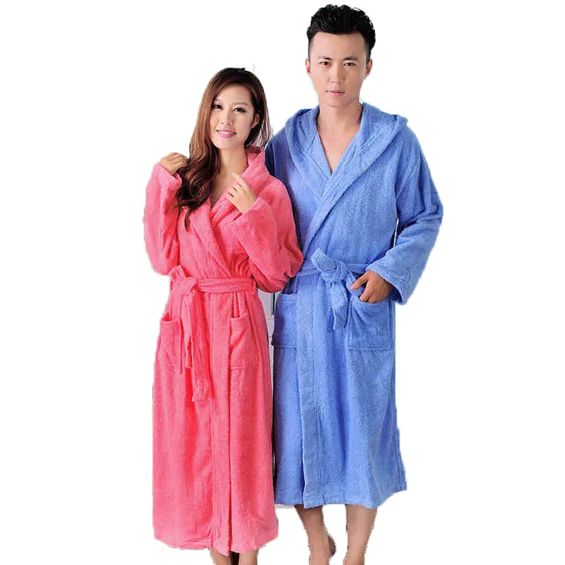 Cotton Bathrobe Women 100% Cotton Hooded Long Warm Soft Thick Bathrobe  Plus Size XL Toweling Terry Fleece Hotel Winter