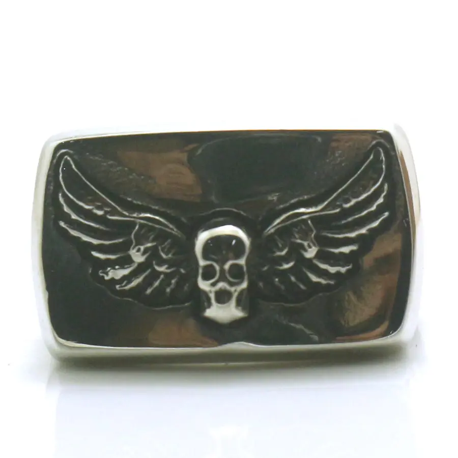 Mens Boys 316L Stainless Steel Cool Biker Eagel Angle Wings Skull Ring