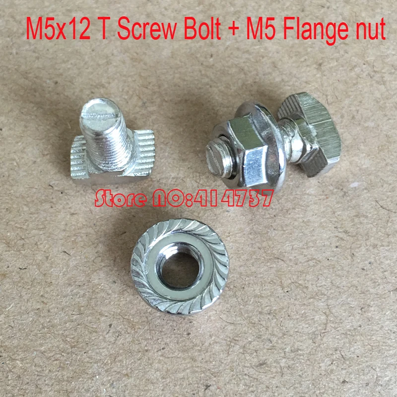 40sets 2020 Aluminium Profile T Bolt With Nut Set,  M5x12 T Screw Bolt + M5 Flange nut, 3D Printer