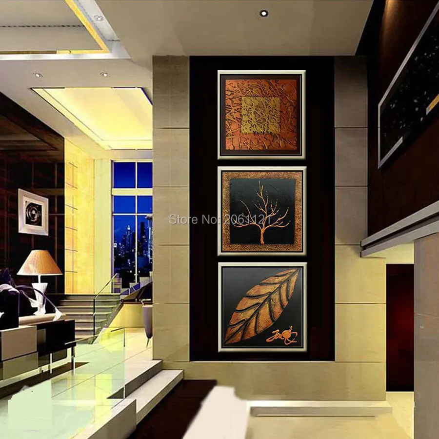 

hand made modern abstract wall art life black and brown tree leaf pictures for living room home decor oil paintings on canvas
