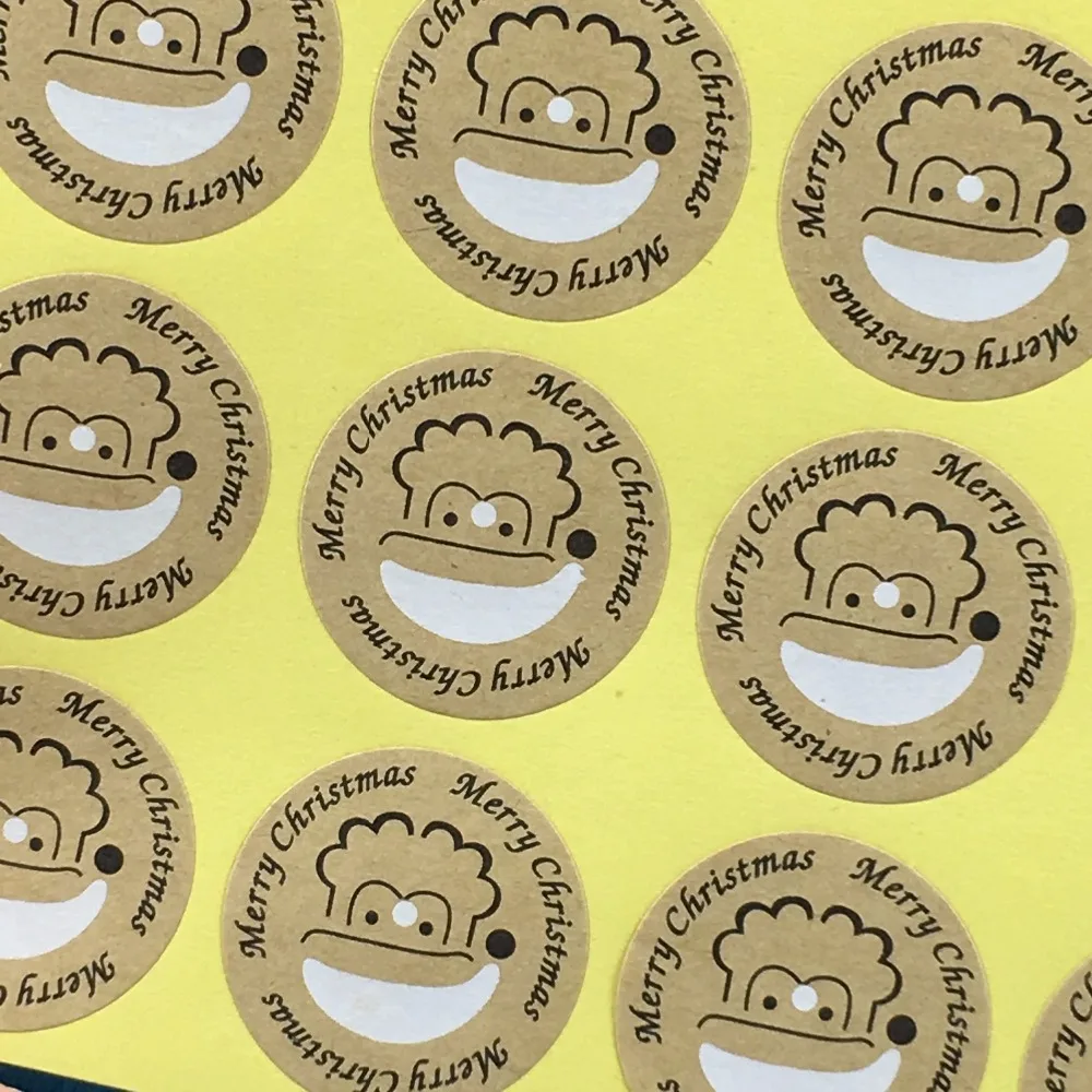 300pcs  3cm circular print Smiling face paper Adhesive Labels sealing Stickers packaging For Jewelry/Box/gift/car/envelope