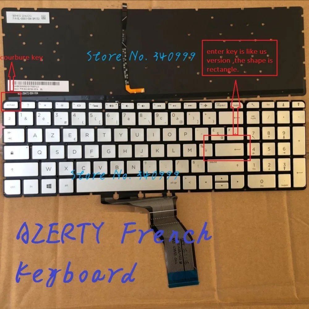 

AZERTY French Keyboard For HP 15-ab 15-AK 15-AX 15-AU 15-AB000 15-AB224NE No Frame with backlit