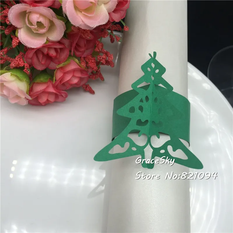 

50pcs Free Shipping Towel Buckle Laser Cut Paper Napkin Rings supplies Christams Tree design Christmas party Table Decoration