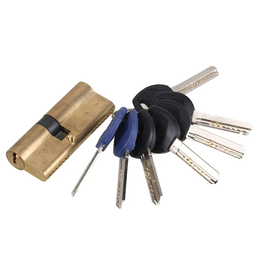 Euro Profile Cylinder Barrel 5 Pin Lock Brass Satin Nickel Finish 75mm(32.5x42.5mm) With 7 Keys