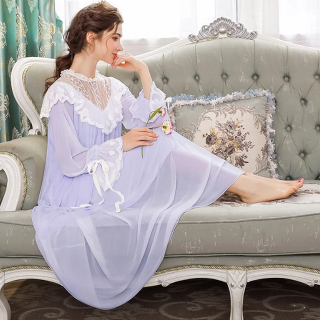 Sleepwear Palace Vintage Princess Homewear Women Lace Sweet Long Sleeves Nightgown French Plus Size Female Soft Nightwear H5547 Nightgowns Sleepshirts AliExpress