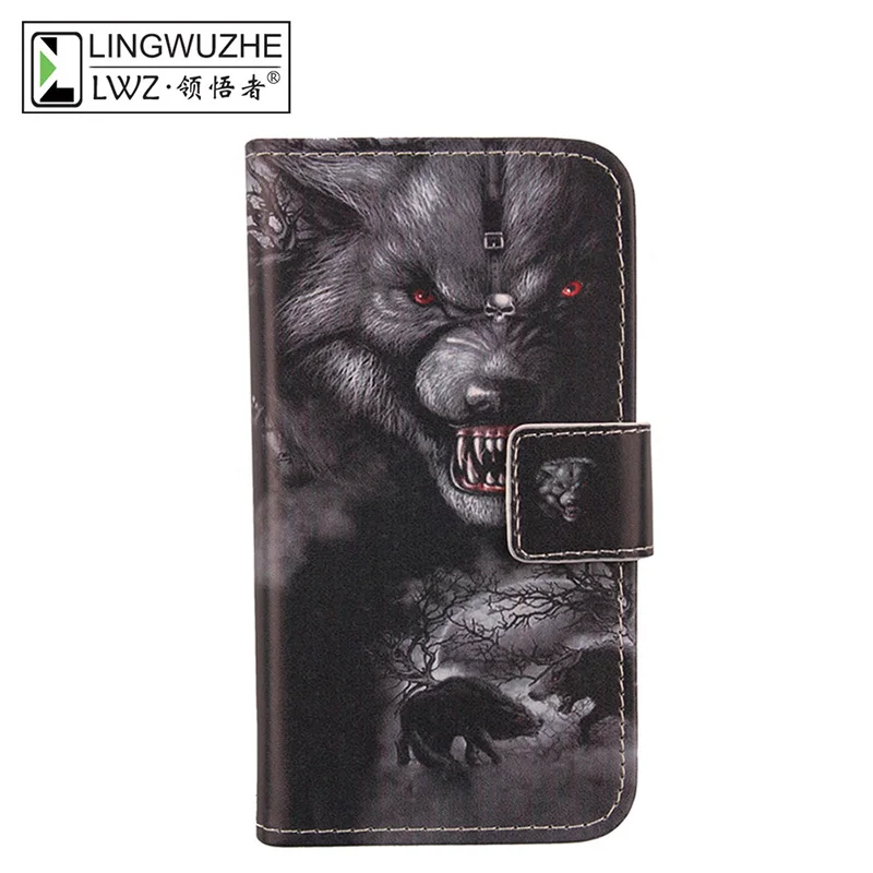 LINGWUZHE Animal and leather Cover For LG L90 Dual D410 Hard Housing Protective Shell Flip With Card Slotleathe stand function