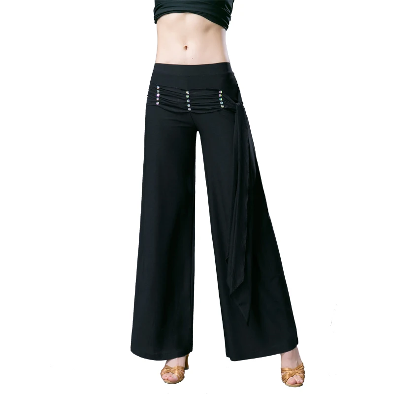 

Modern Dance Trousers Female Adult Wide Leggings Elegant Waistband Dance Trousers National Standard Latin Square Trousers -6882