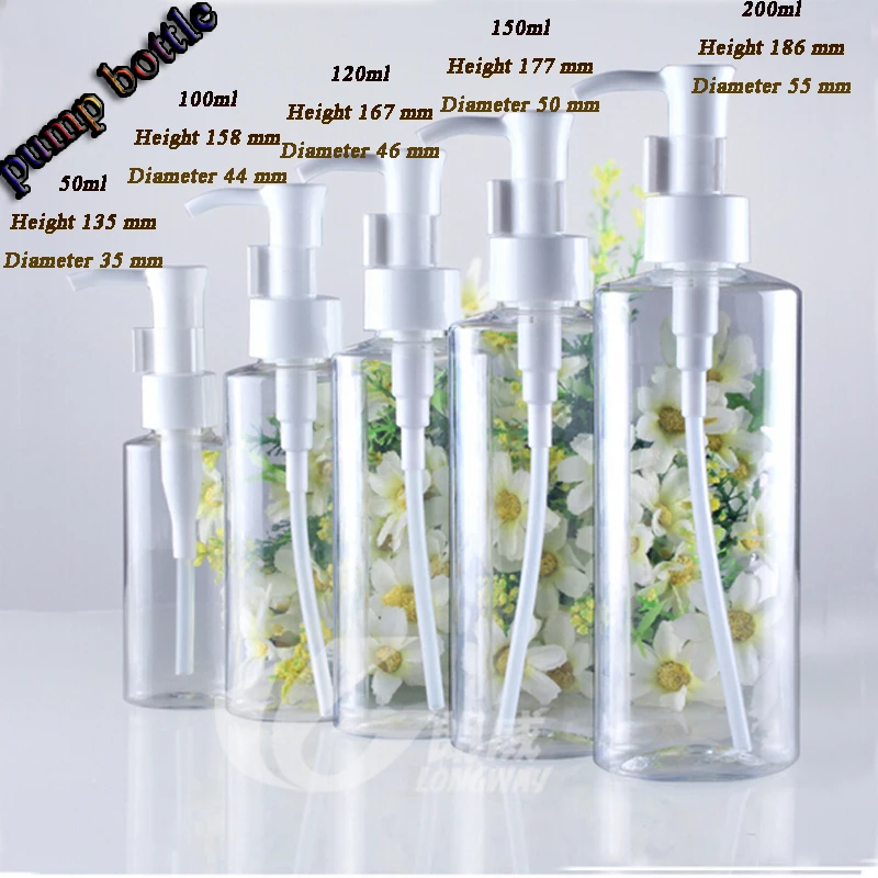 

50pcs/lot 50ml 100ml 120ml 150ml 200ml PET pump bottle Cleansing Oil flat bottles, plastic lotion bottles