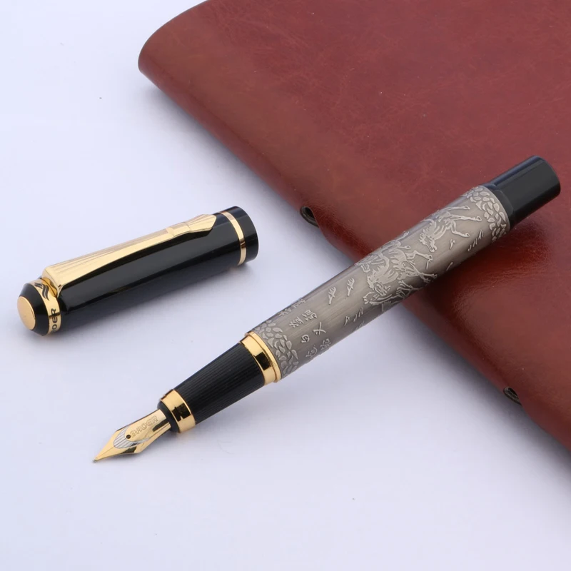 METAL Baoer 507 Fountain Pen Classic New Office  Golden Stitching Chinese Painting A Horse Gift