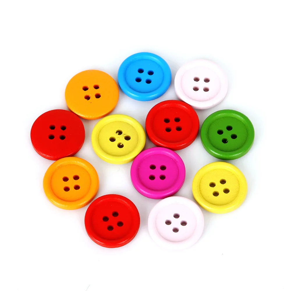 20-100Pcs/lot Four Holes 15/20/25/30mm Random Mixed Color Round Wood Flatback DIY Wooden Buttons Sewing Craft Scrapbooking