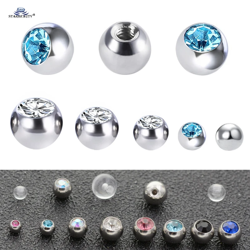 20Pcs 16G 3/4mm 14G 5/6mm White Red Emerald Gem Ball Stainless Steel Repalcement Balls for DIY Body Piercing Jewelry Accessories