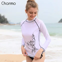 Charmo Maglia A Manica Lunga Rashguard Costume Da Bagno Camicette UPF50 + Delle Donne Retrò Costumi Da Bagno di Stampa UV-Protezione Retro Protezioni Usura Della Spiaggia