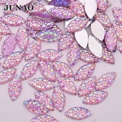 JUNAO 7*15mm Light Purple AB Non Hot-Fix Horse Eye Rhinestones Applique Resin Crystal Stones Glue On Strass Gems For DIY Clothes