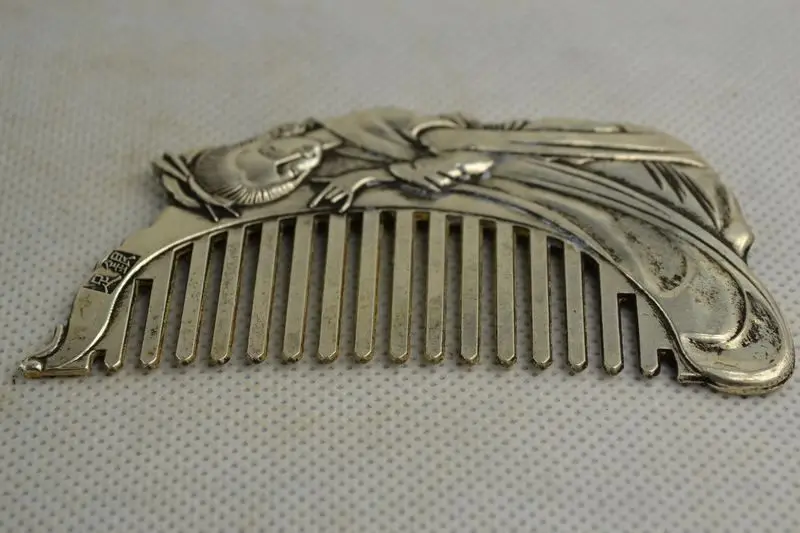 Old Collectibles Decorated Handwork Miao Silver Carving Belle Noble Rare Comb decoration