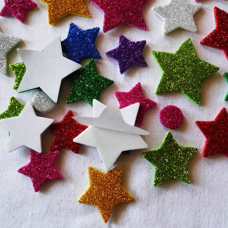 1bag/LOT.Star round glitter foam stickers Kindergarten ornament,Early learning educational diy toys Kindergarten reward Handmade