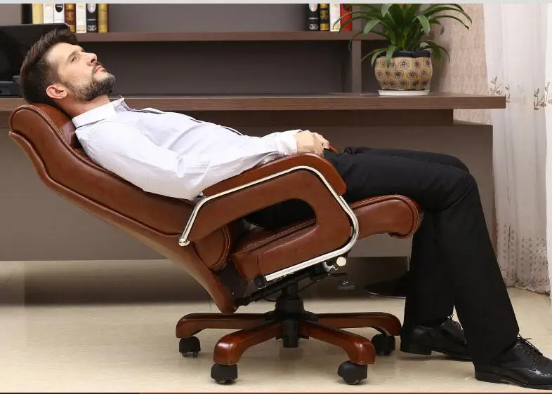 

Home computer chair reclining lift boss chair leather swivel chair fixed armrest leather art office chair.