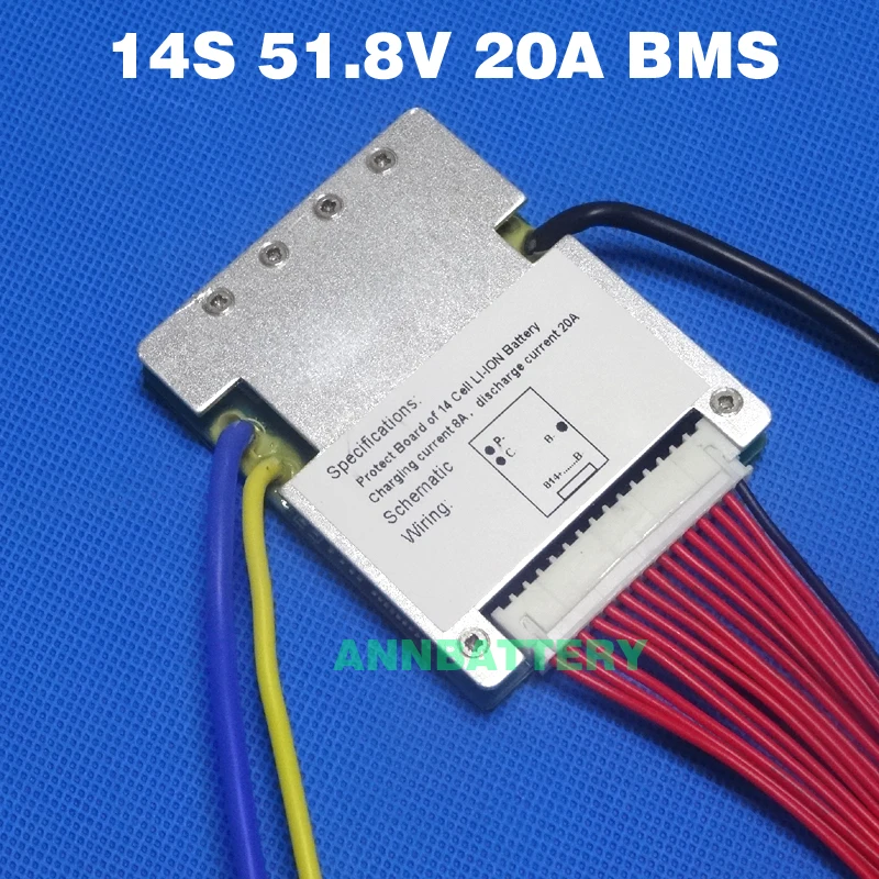 

Литий-ионная батарея 14S 51,8 в 20A 30A и 40A BMS 500 Вт-2000 Вт Li-ion Элементы PCM/PCB с функцией балансировки и температурным датчиком PTC