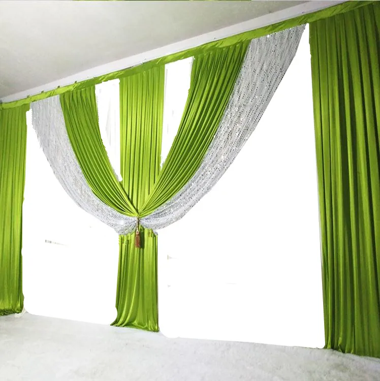 

2024 HOT wedding swags 6M length green with sequins for backdrop curtain event party stage background drapes wedding decoration