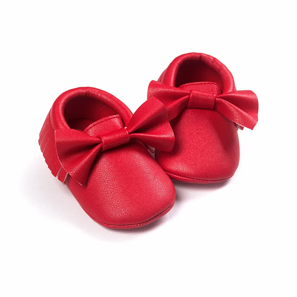 Red Bow Knot Newborn Shoes PU Feather Fashion Baby Girl First Walkers Girl's Moccasin Bebe Sneakers Children Slippers 0 1 2 Year