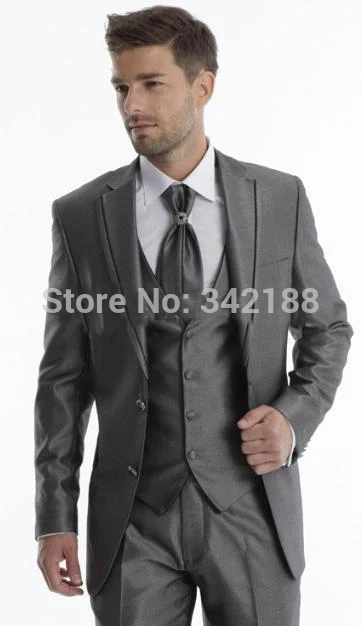 

FREE shipping/Two Buttons Grey Groom Tuxedos Notch Lapel Best Man Suit Wedding Groomsman Men Wedding Suits/wedding dress suitswe