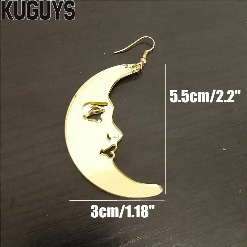 KUGUYS Moon Drop Earrings for Women Mirror Gold Silver Color Acrylic Fashion Trendy Jewelry Accessories