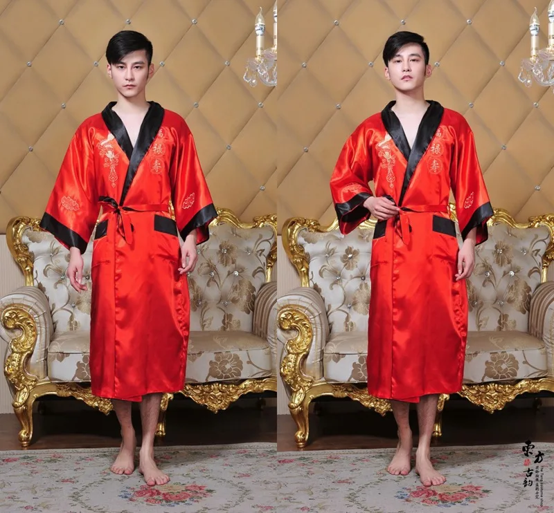 Public bathhouse Spa Steam Chinese Robe Kimono Nightgown Dragon Sleepwear traditional chinese kimono dress men bathrobe pajamas