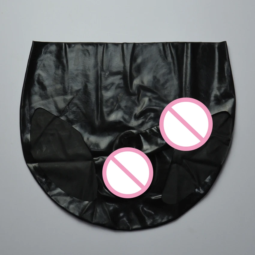 Sexy Black Latex briefs with penis sheath Rubber underwear with condom pants Shorts