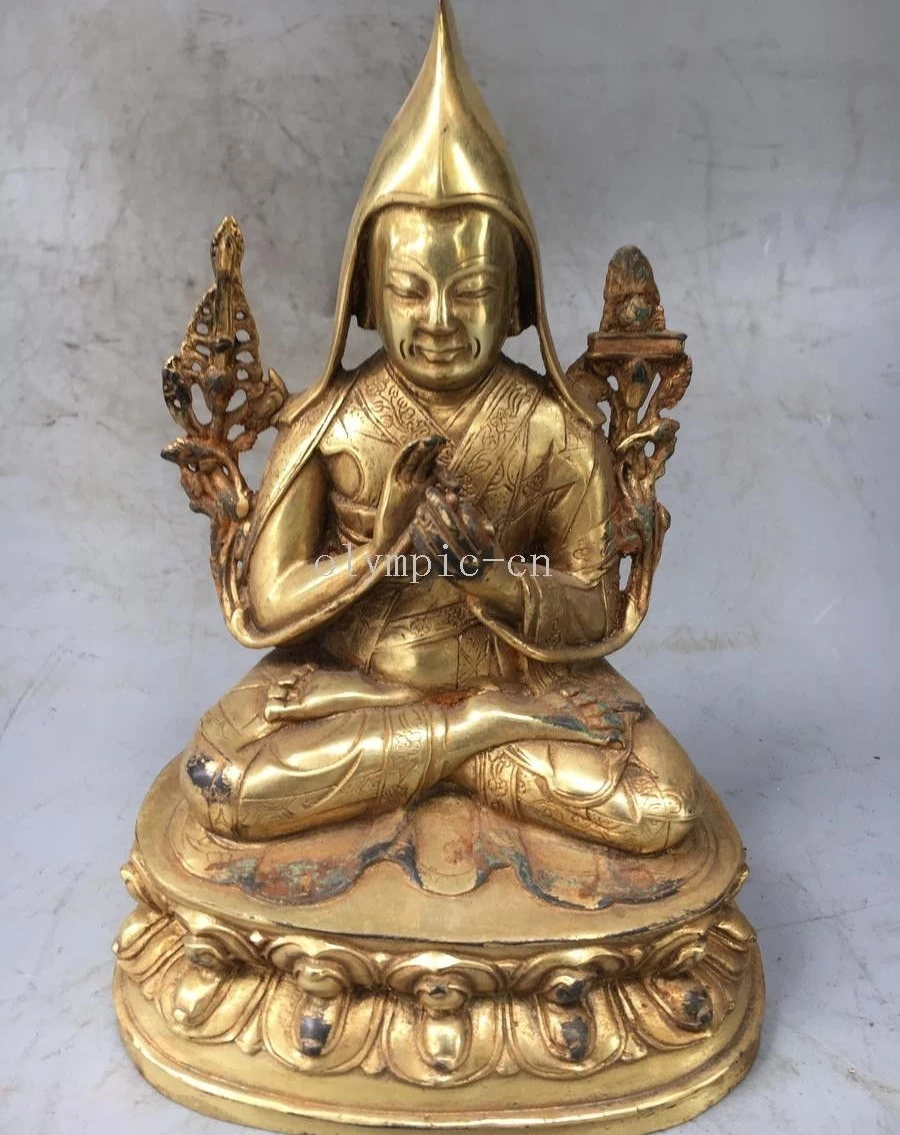 

8'' bronze gild gold carvings tibetan buddhism Guru Tsongkhapa buddha statue