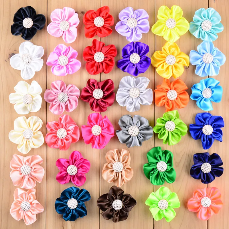 34 pcs/lot , 2 inch Satin Ribbon Flower DIY Hair Accessories