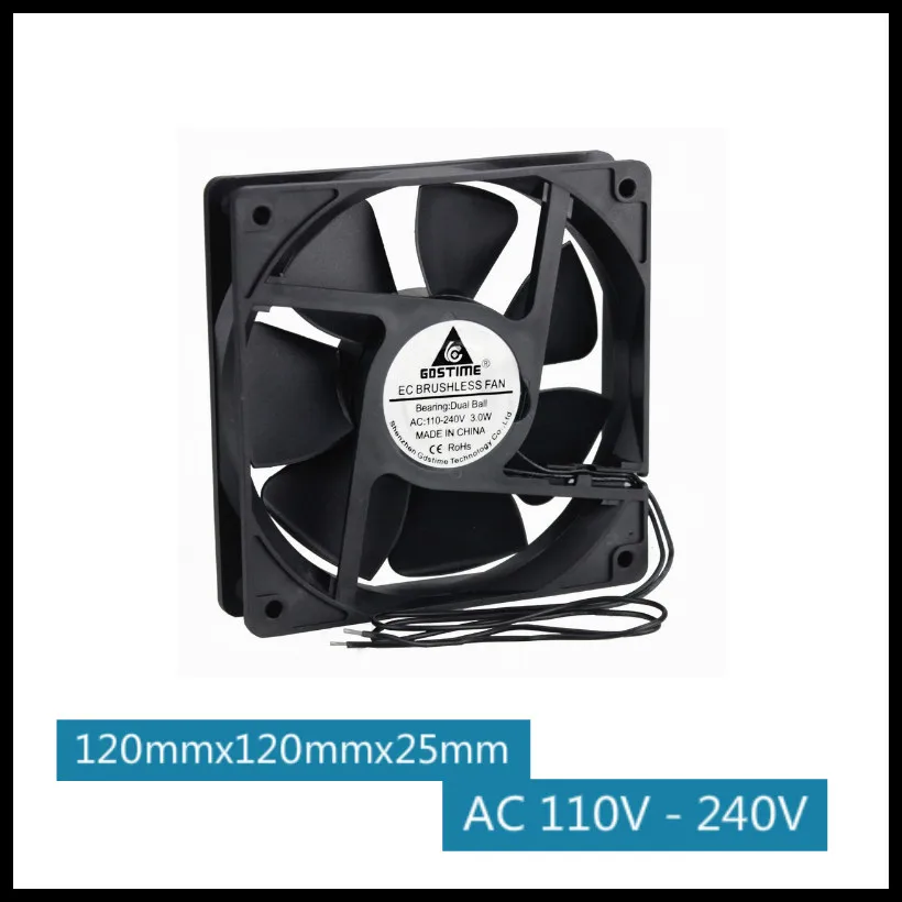 

Gdstime 2 Pieces 120mm*120mm*25mm AC 110V - 240V 3W Motor Cooler 12cm Brushless Cooling EC Fan 120mm x 25mm Ball 12025B 2 Wires