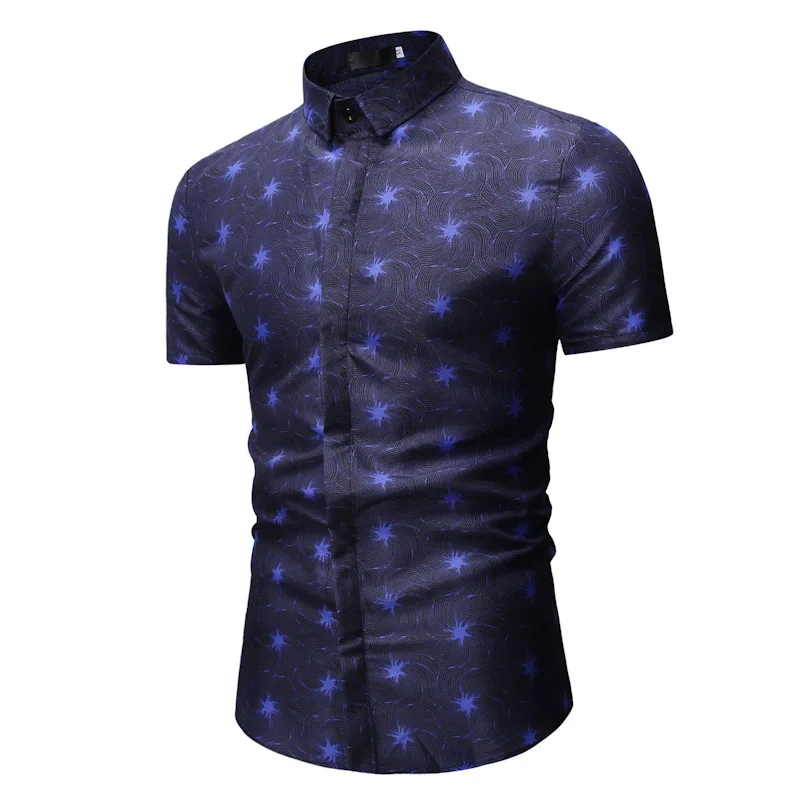 

Summer Short Sleeve Shirt Men Fashion Print Men Shirt Casual Slim Fit Single Breasted Dress Shirts PlusSize 3XL Camisa Masculina