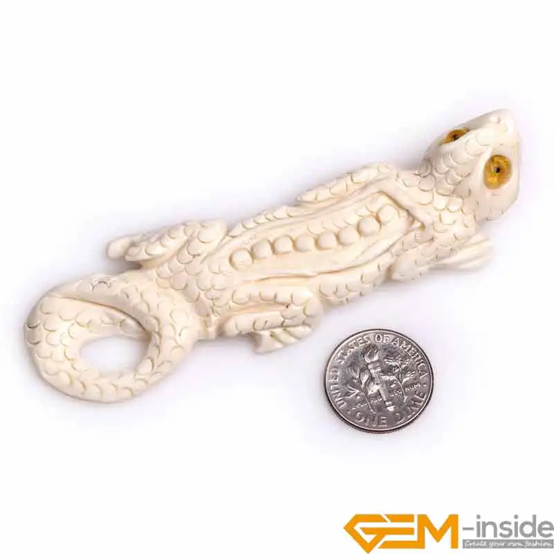 21x85mm Large Big Antiqued White Animal Lizard Carved Bone Beads Loose Bead For Jewelry Making 1 PCS Wholesale