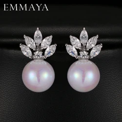 Emmaya Fashion Style 3 Color Cute Geometric Statement Stud Earrings for Women Crystal Beads Pearl Jewelry Accessories