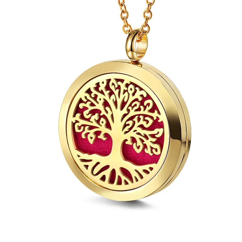 Tree Hollowed Magnetic Aromatherapy Diffuser  Pendant Chain Necklace Stainless Steel Perfume  Essential Oil Locket Necklace