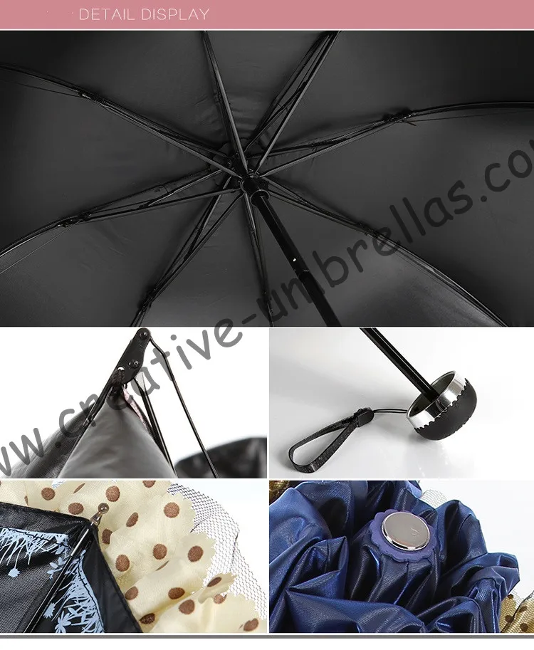 3pcs/lot colour option Ladies' summer folding mini umbrella  5 times black  coating anti-UV women pocket lace wine red parasol