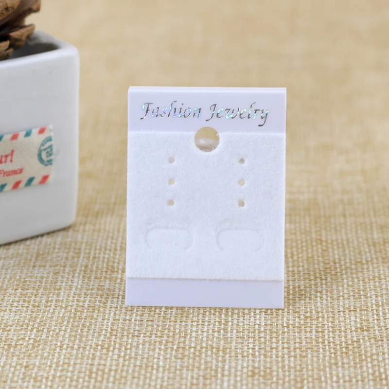 New Arrival 200pcs/lot 3.7x5cm White PVC+Velvet Earrings Card Ear Studs Display Hang Tag Thick Jewelry Cards And Packaging