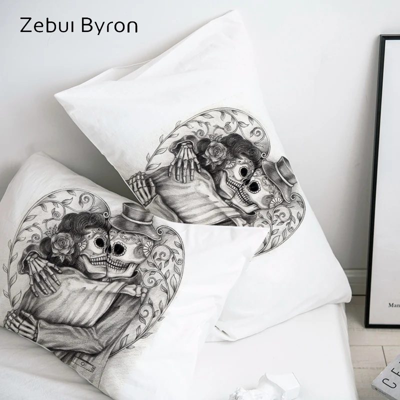 3D HD Pillow Case Pillowcase Custom/50x70/50x75/50x80/70x70 Decorative Pillow Cover,pencil drawing Skull Bedding,Drop Ship