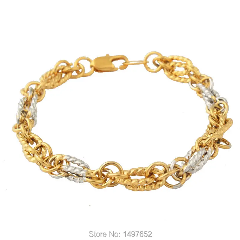 

New Arrival Two tone Chain Bracelet Gold/Silver Plated 21 cm *0.6cm Unique Round Chain & Link Bracelets Men Jewelry