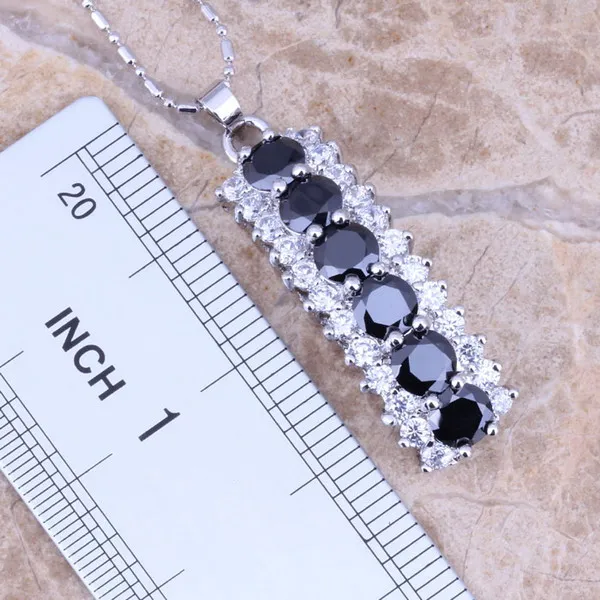 Fetching Black Cubic Zirconia White CZ Silver Plated Jewelry Sets Earrings Pendant Ring Size 5 / 6 / 7 / 8 / 9 / 10 / 11 S0157