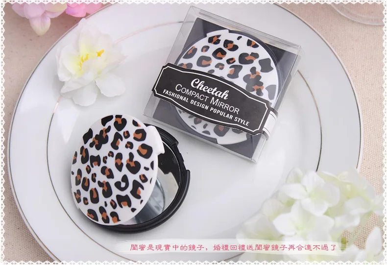 20pcs Fashion Leopard small round mirror Ms. portable mirror Wedding Favor and gift business promotional gifts