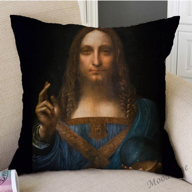 World Famous Oil Painting Mona Lisa Da Vinci Masterpieces Gallery Art Decoration Throw Pillow Case Cotton Linen Cushion Cover