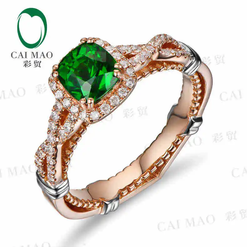 

CaiMao 18KT/750 Rose Gold 1.17 ct Natural Tsavorite & 0.27 ct Full Cut Diamond Engagement Gemstone Ring Jewelry