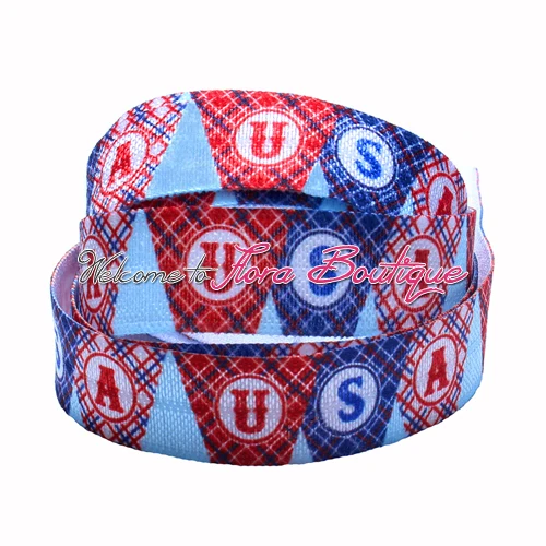 

FLRA FOE New patriotic printing fold over elastic, July 4th print elastic hair bands