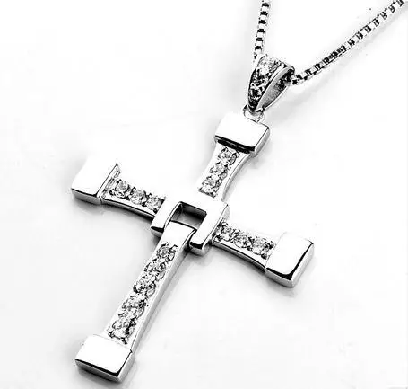 Hot Movie The Fast and Furious Men Cross Pendant Necklace Dominic Necklaces S925 Silver for Boys Birthday Gift