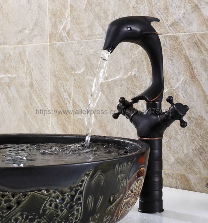 

Oil Rubbed Bronze Bathroom Sink Faucet Basin Mixer Tap Double Cross Head Handle Finish Hot and Cold Water Mixer Tap Nnf315