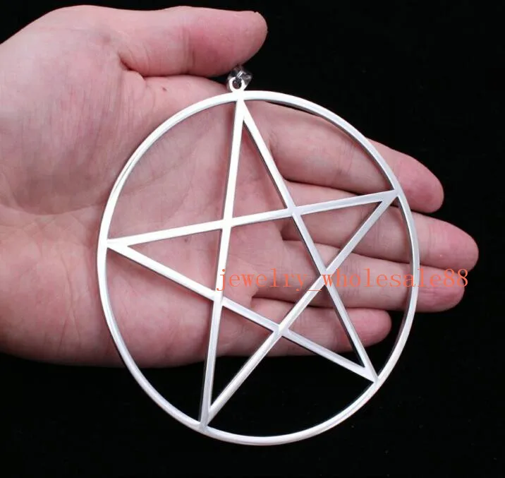 Large big 4\'\' Stainless steel High Polished pentagram satanic worship pendant necklace no chain