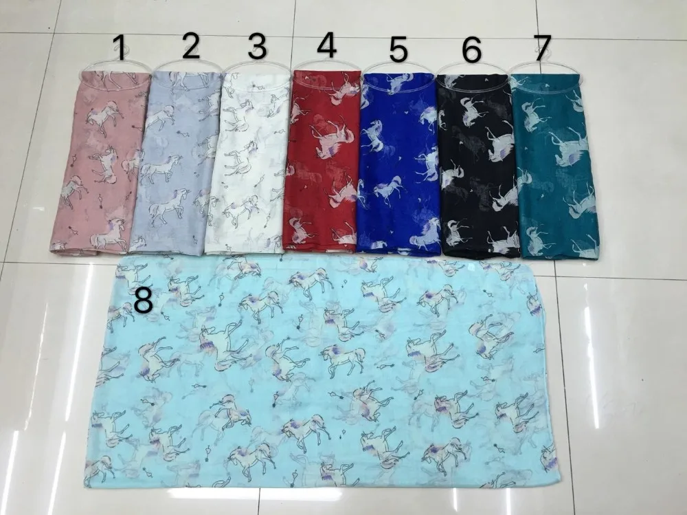 

2017 Fashion Women Unicorn Print Scarves Shawls Horse Animal Print Hijab Wrap Scarf Muffler 8 Color Free Shipping