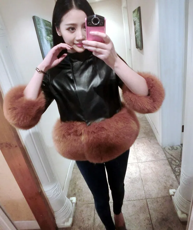 Hot Women's Winter Fur Cuffs Faux Leather Jacket Women's Faux Fur Fur Coat Black, Pink, And Red Motorcycle Motorcycle Jacket